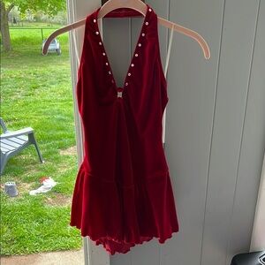 Red Sleeveless Dress with Rhinestone Accents Skating Dress